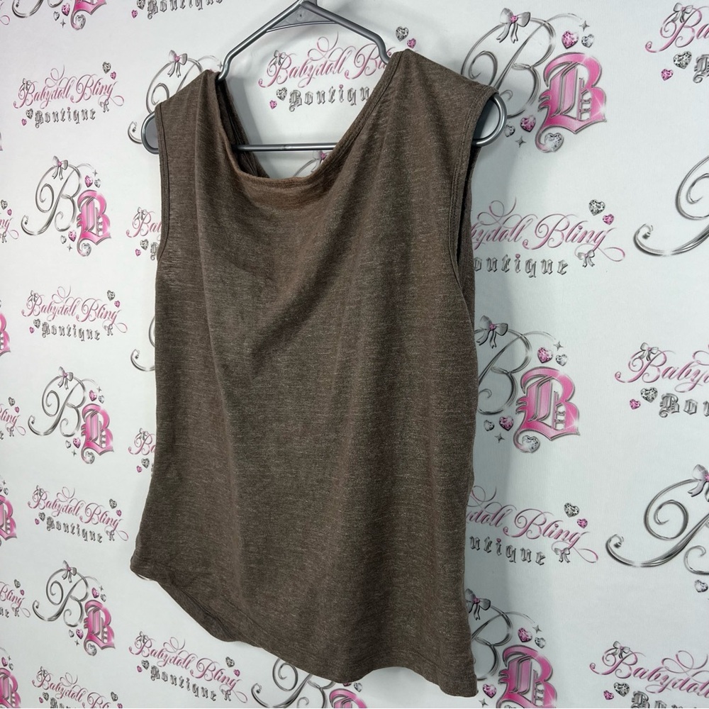 Prana tank top tie up open back stretchy loose fitting bow Brown Tank Top - Picture 4 of 6